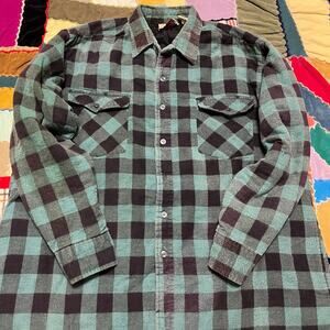 Vintage Open Trails Nylon Blanket Lined Turquoise Plaid Button Up XL